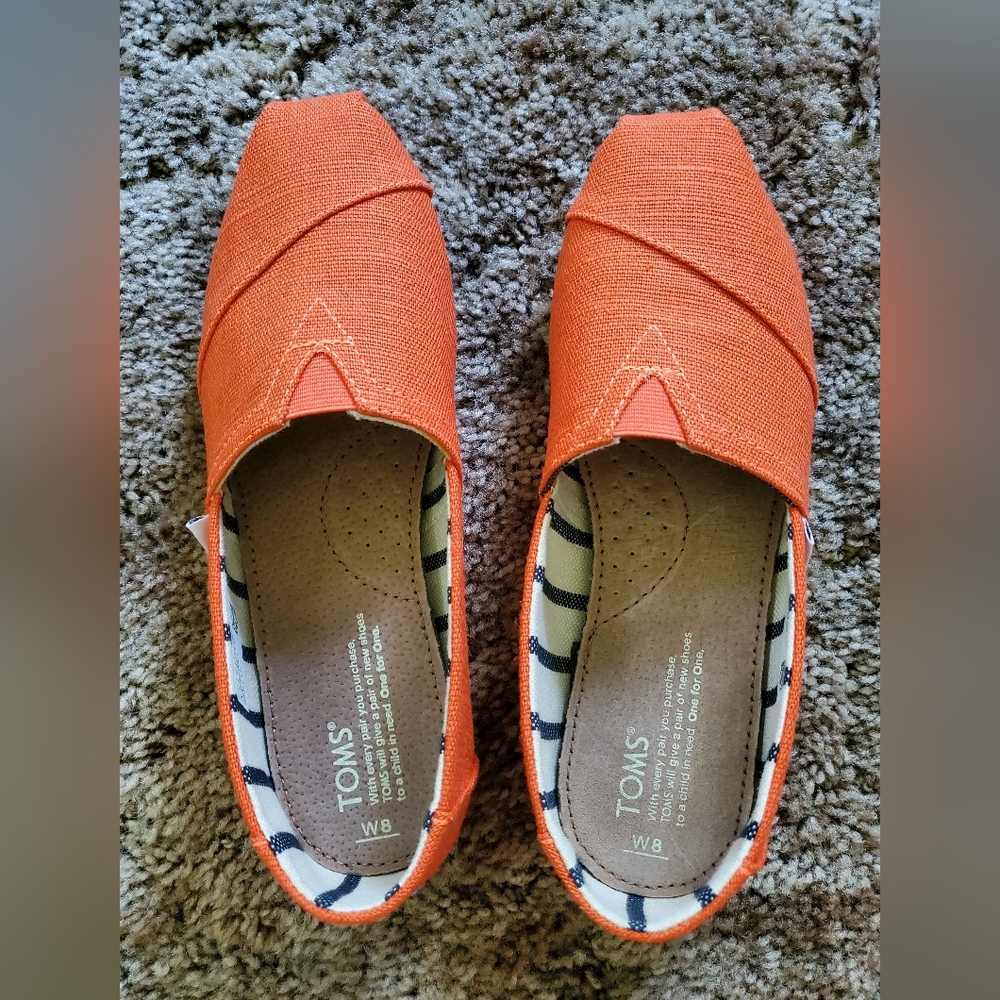 TOMS Tangerine Orange Canvas Womens Alpargata Slip-on Shoes